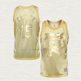 Camiseta Vince Carter NO 15 Toronto Raptors Mitchell & Ness 1998-99 Oro