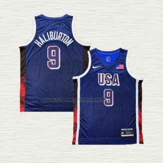 Camiseta Tyrese Haliburton NO 9 USA 2024 Juegos Olimpicos Azul