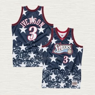 Camiseta Allen Iverson NO 3 Philadelphia 76ers Mitchell & Ness Independence Day Negro