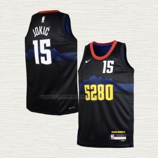 Camiseta Nikola Jokic NO 15 Nino Denver Nuggets Ciudad 2023-24 Negro