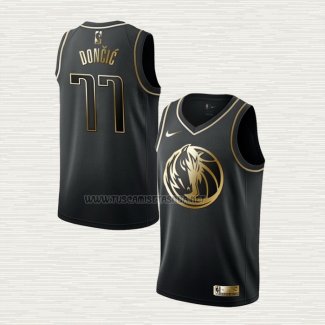 Camiseta Luka Doncic NO 77 Dallas Mavericks Golden Edition Negro