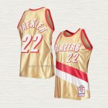 Camiseta Clyde Drexler NO 22 Portland Trail Blazers Mitchell & Ness 1991-92 Oro