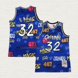 Camiseta NO 32 Orlando Magic Mitchell & Ness Slap Sticker 1994-95 Azul Shaquille O'Neal